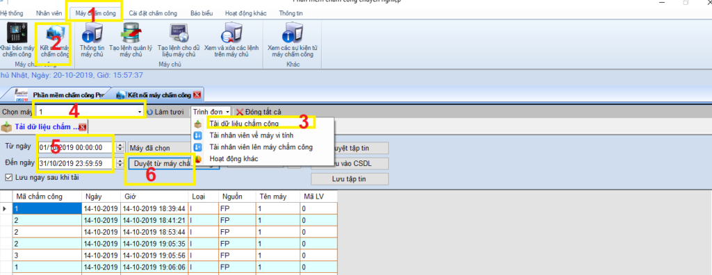 tải dữ liệu chấm công từ máy chấm công